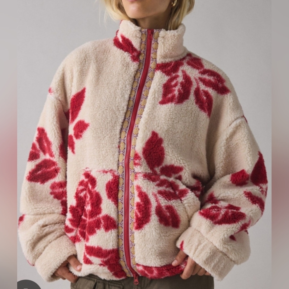Anthropologie BDG Mae Printed Piled Fleece Super Soft Zip-up Jacket. Oversized - Picture 3 of 8